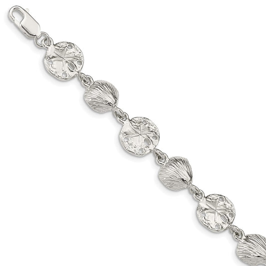 Sterling Silver Seashells and Sand Dollars Bracelet 7 inches