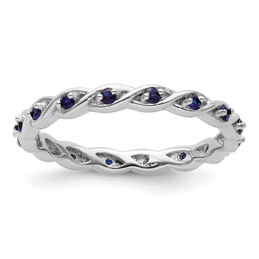 Sterling Silver Stackable Expressions Created Sapphire Ring Size -9
