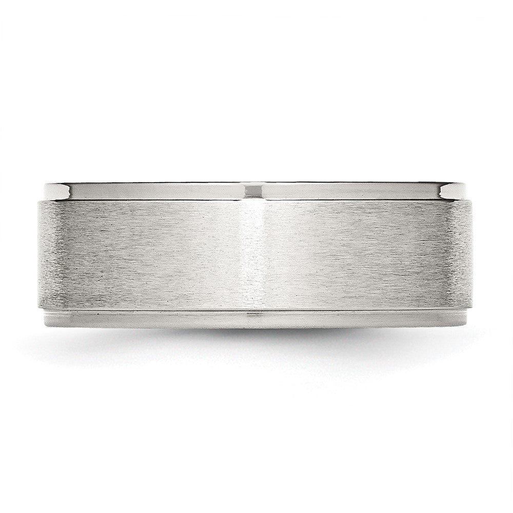 Stainless Steel Polished w/Brushed Center 8mm Ridged Edge Band Size - 7.5