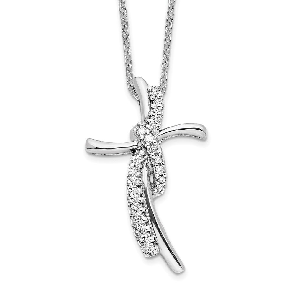 14k White Gold 1/8 carat Lab Grown Diamond VS/SI+ G+ 18 inch Cross Pendant Necklace
