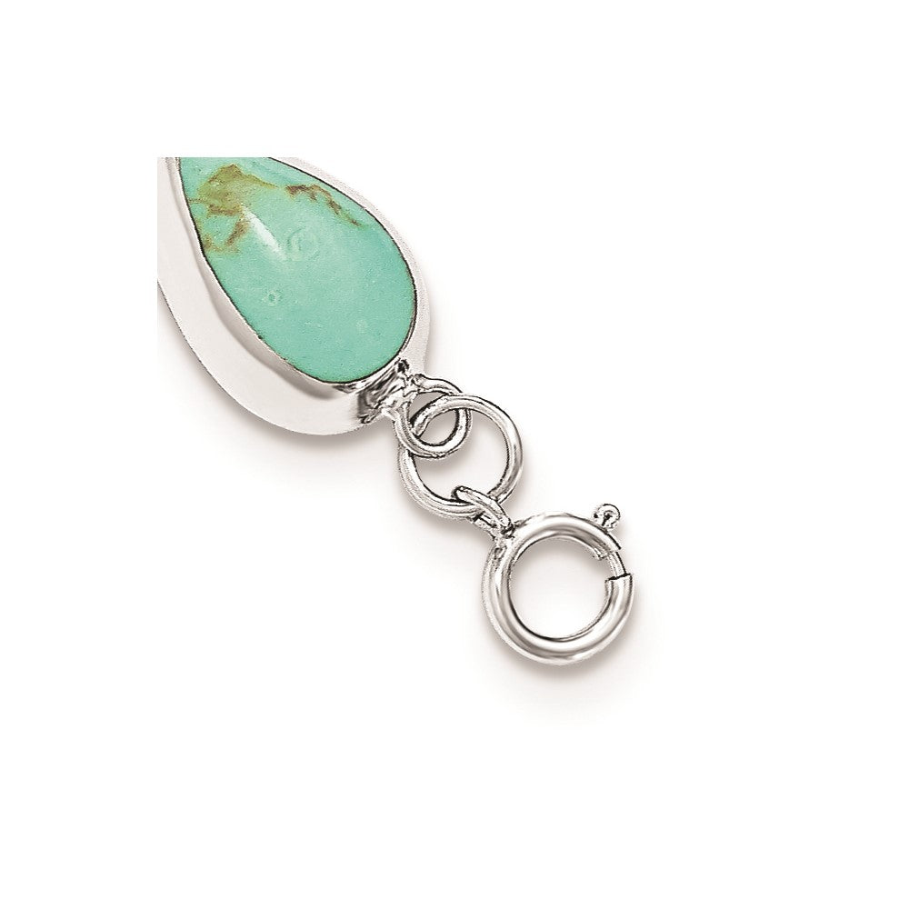 Sterling Silver Rhodium-plated Teardrop Synthetic Turquoise Bracelet 7.75 inches