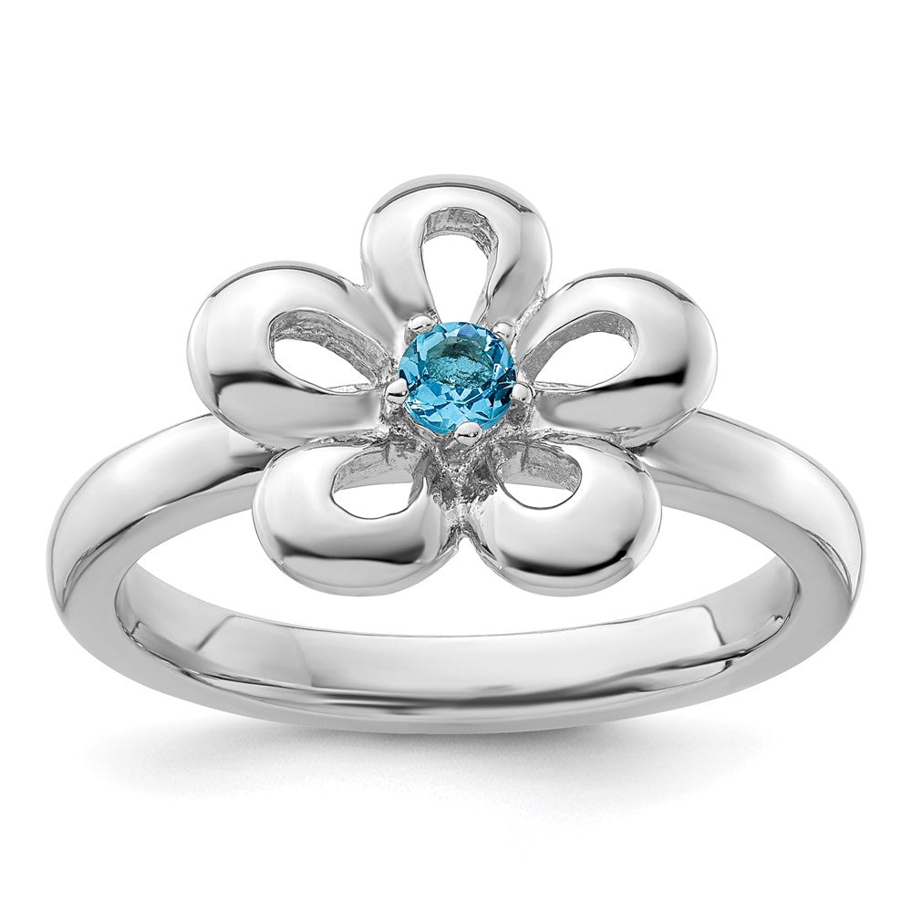 Sterling Silver Stackable Expressions Polished Blue Topaz Flower Ring Size -7