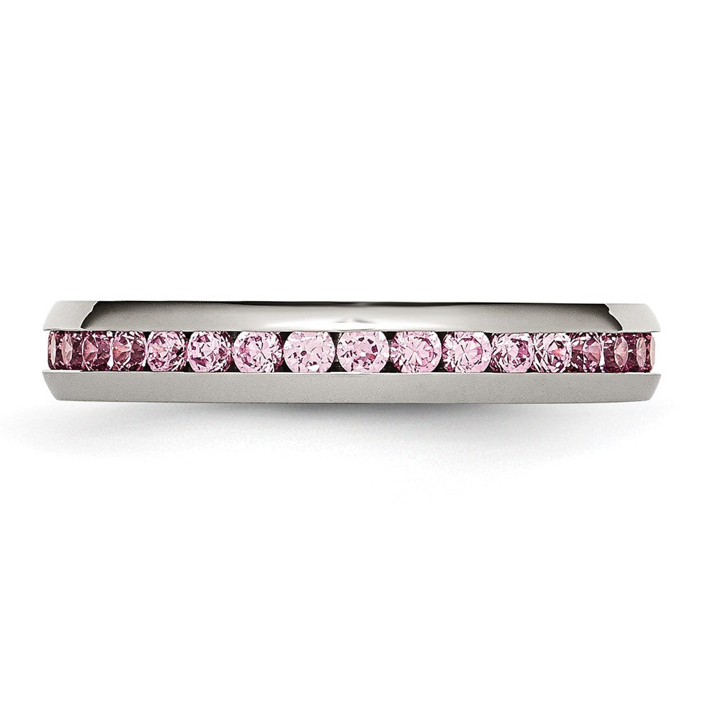 Stainless Steel Polished 4mm October Pink CZ Ring Size - 6