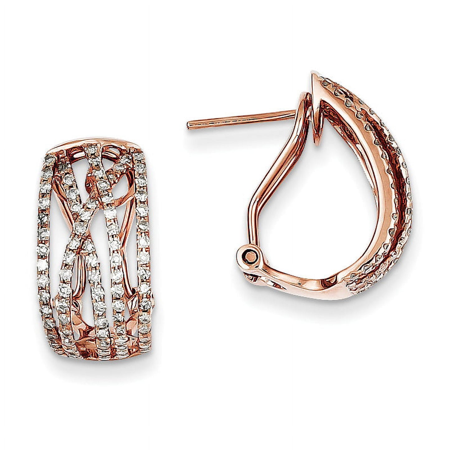 14K Rose Gold Diamond Omega Back Earrings