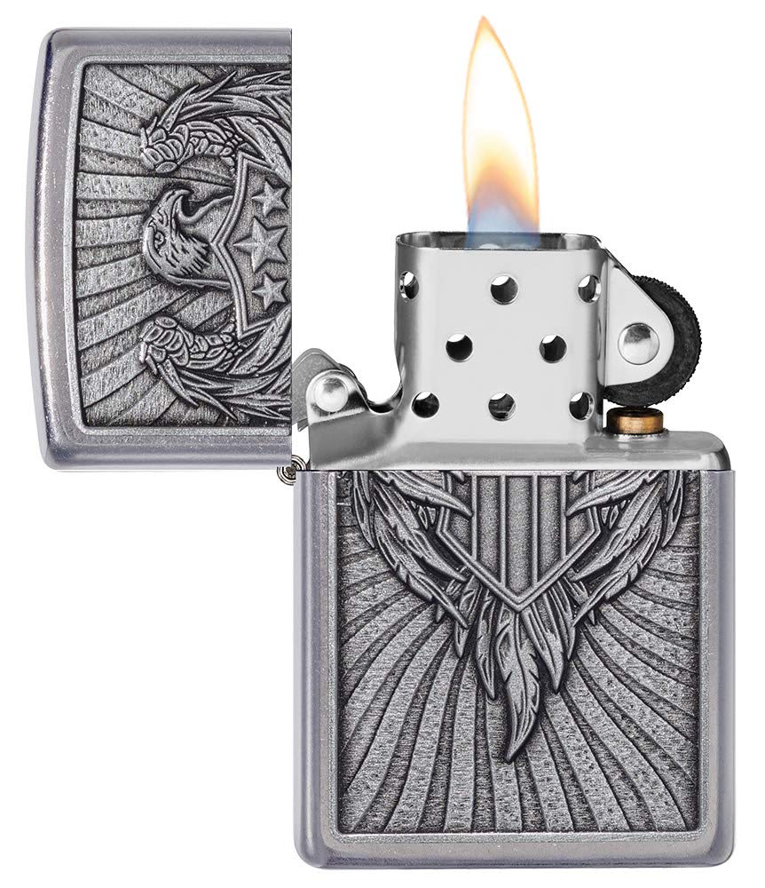 Zippo Eagle Shield Emblem Design Street Chrome Pocket Lighter