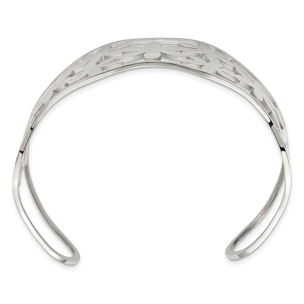 Stainless Steel Polished Flowers Cuff Bangle 7 inches
