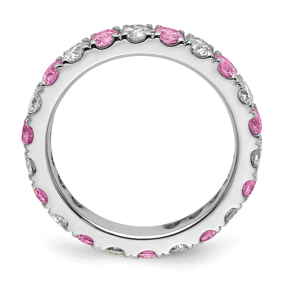14k White Gold 1 carat Lab Grown Diamond VS/SI+ G+ and Lab Created Pink Sapphire Size 6.5 Eternity Band