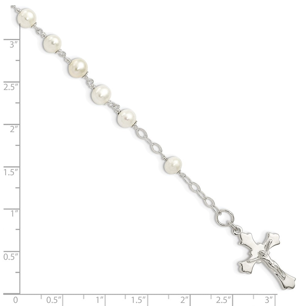Sterling Silver and FW Cultured Pearl Rosary 7.5 inch Bracelet 7.5 inches