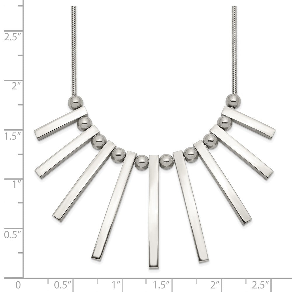 Stainless Steel Polished Bars and Beads 15.75in w/1in ext Necklace