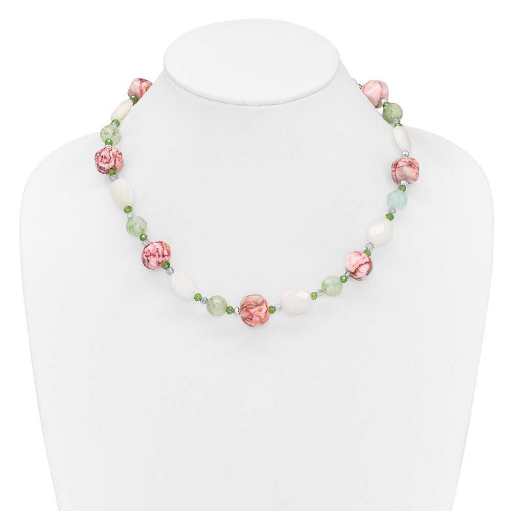 Sterling Silver Aventurine Crystal Jade and Jasper 18 inch Necklace with 2 inch extension 18 Inches