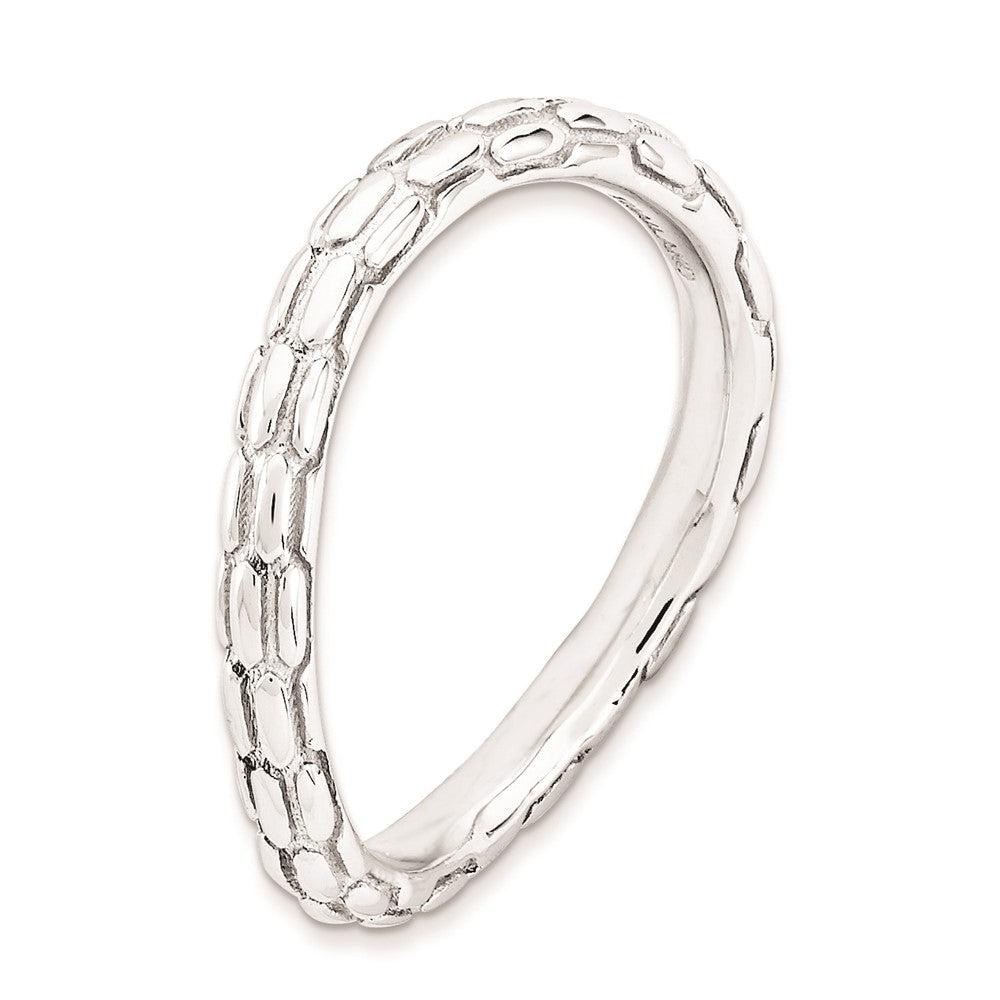 Sterling Silver Stackable Expressions Polished Rhodium-plate Wave Ring