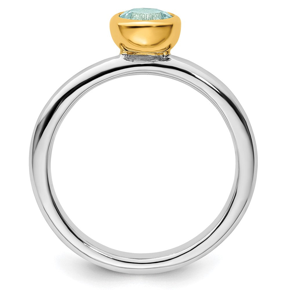Sterling Silver Stackable Expressions w/Gold-plate Aquamarine Ring Size -10