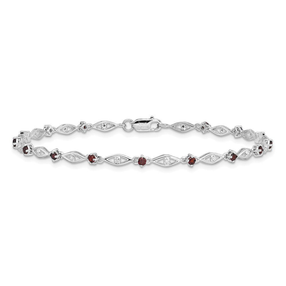 Sterling Silver Rhodium-plated Garnet Diamond Bracelet 7 inches