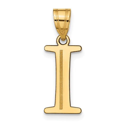 10K Polished Etched Letter I Initial Pendant