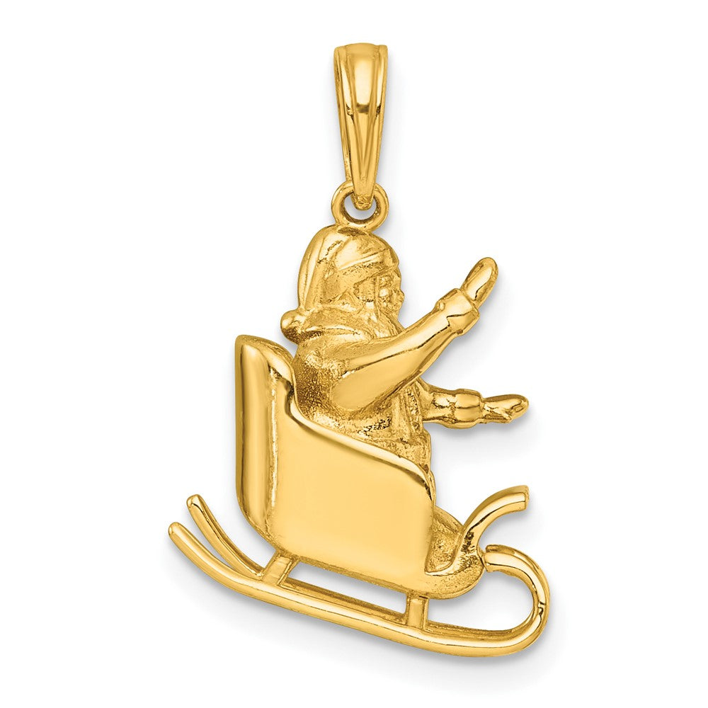 14k Polished 3-D Waving Santa In Sleigh Charm