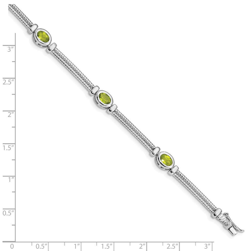 Sterling Silver Rhodium-plated Peridot Bracelet 8 inches