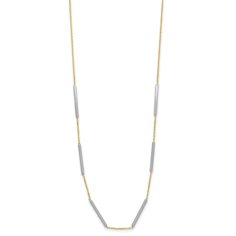 14K Two-tone Polished 6 Bar Stations w/1.5in ext. Necklace