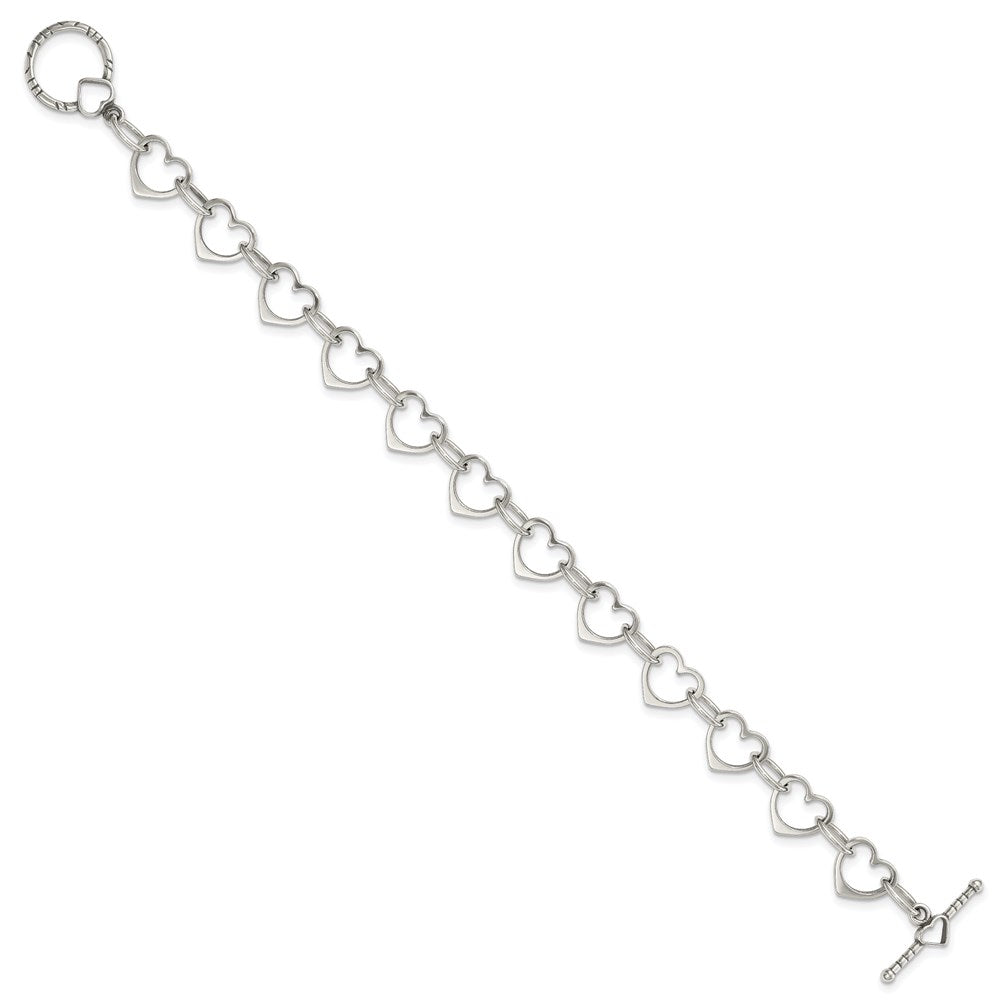 Sterling Silver Heart and Circle Link Bracelet 7.5 inches
