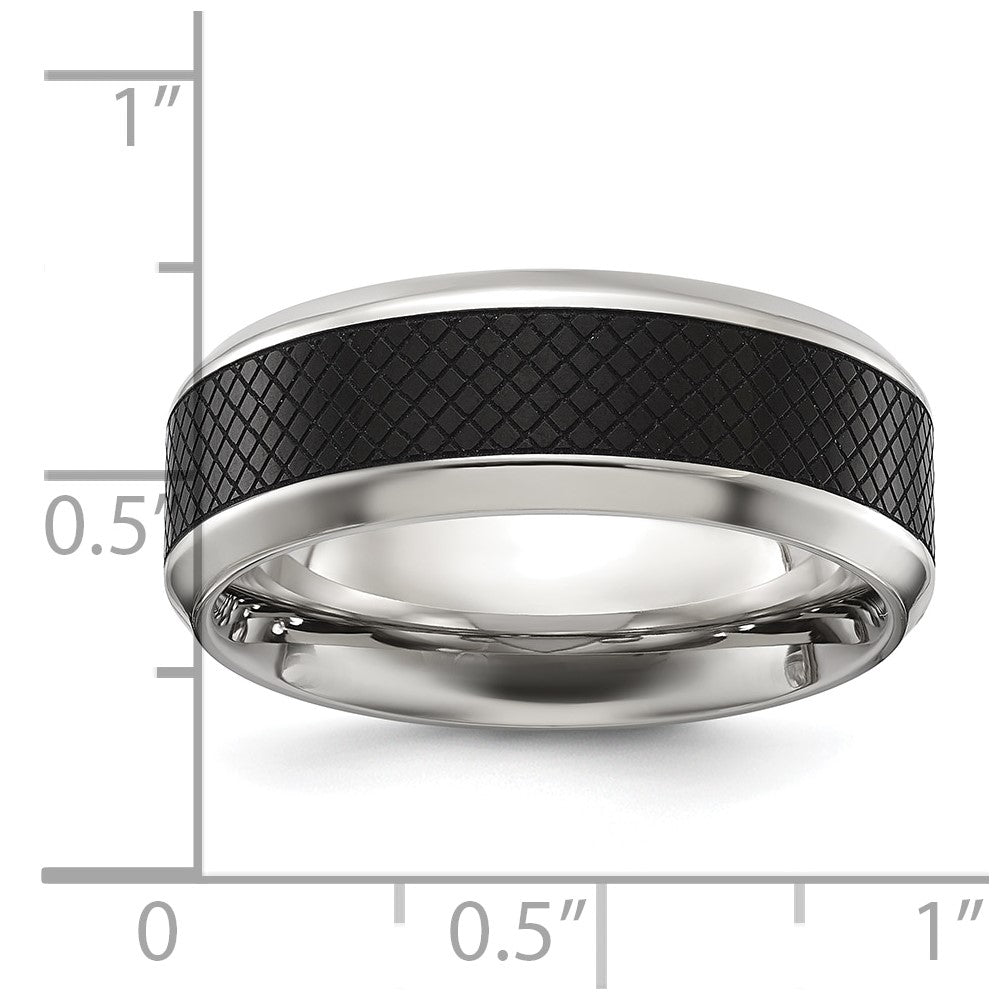 Chisel Stainless Steel Polished with Textured Black IP-plated Center 8mm Band Size - 11