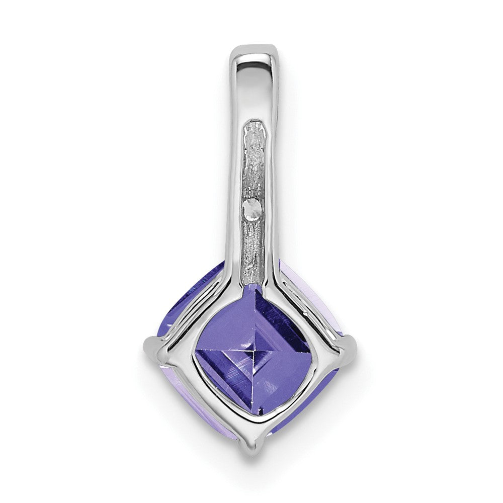 14k White Gold Cushion Tanzanite and Diamond Pendant