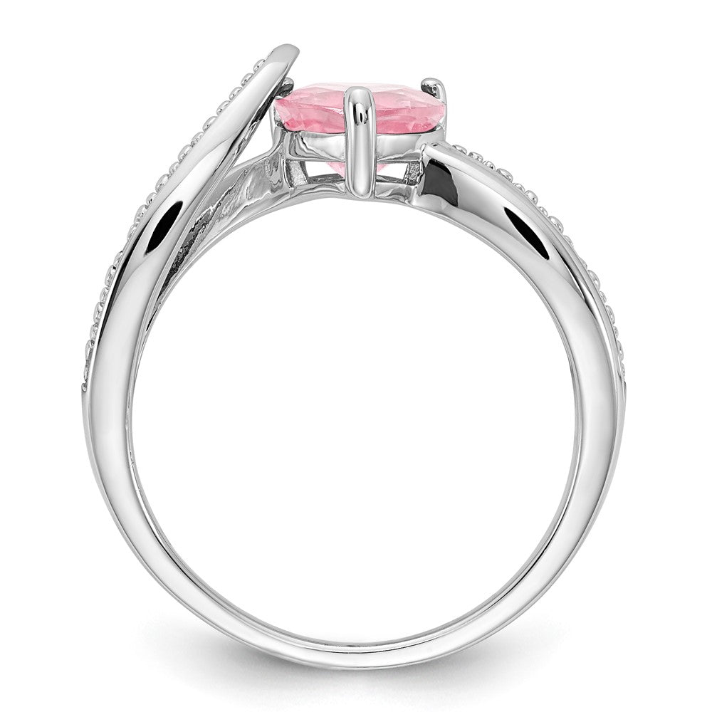 Sterling Silver Heart Shaped Pink CZ & Diamond Ring