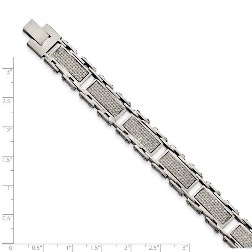 Stainless Steel Polished Grey Carbon Fiber Inlay 8.5in Bracelet 8.5 inches