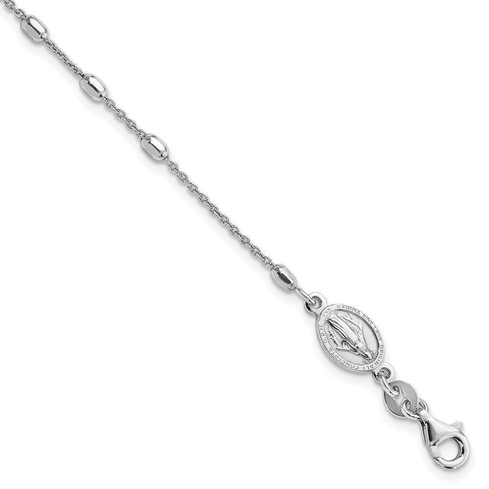 Sterling Silver Rhodium Plated Polished Beaded Cross Bracelet 7 inches