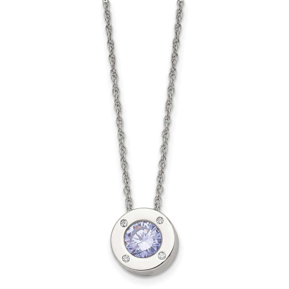 Stainless Steel Polished CZ June Birthstone 20in Necklace