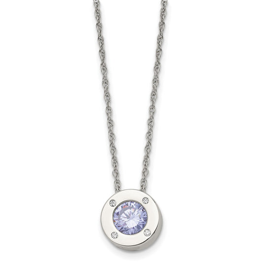Stainless Steel Polished CZ June Birthstone 20in Necklace