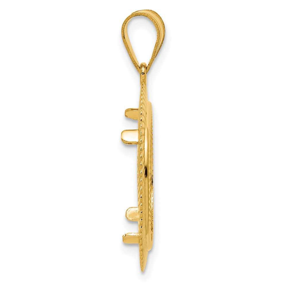 14k Diamond Cut Scalloped with 16.5mm Prong Coin Bezel Pendant