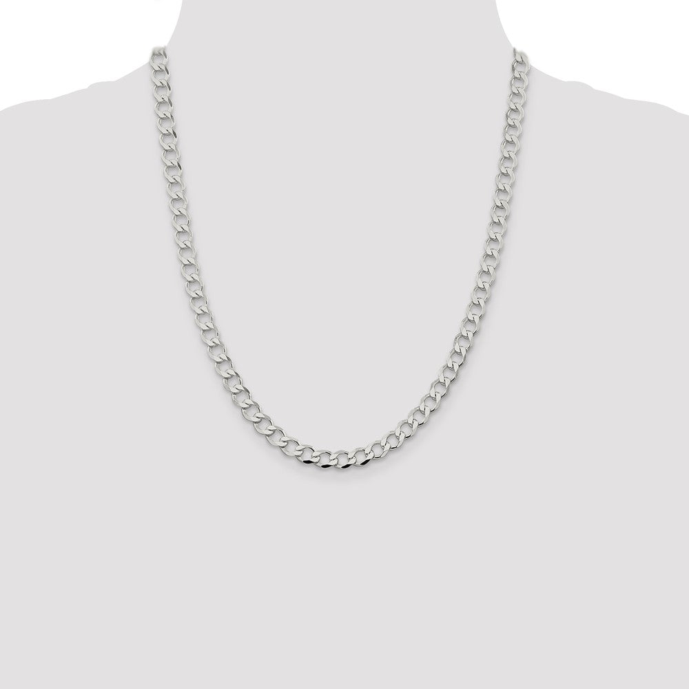 Sterling Silver 6.7mm Semi-solid Flat Curb Chain 22 Inches