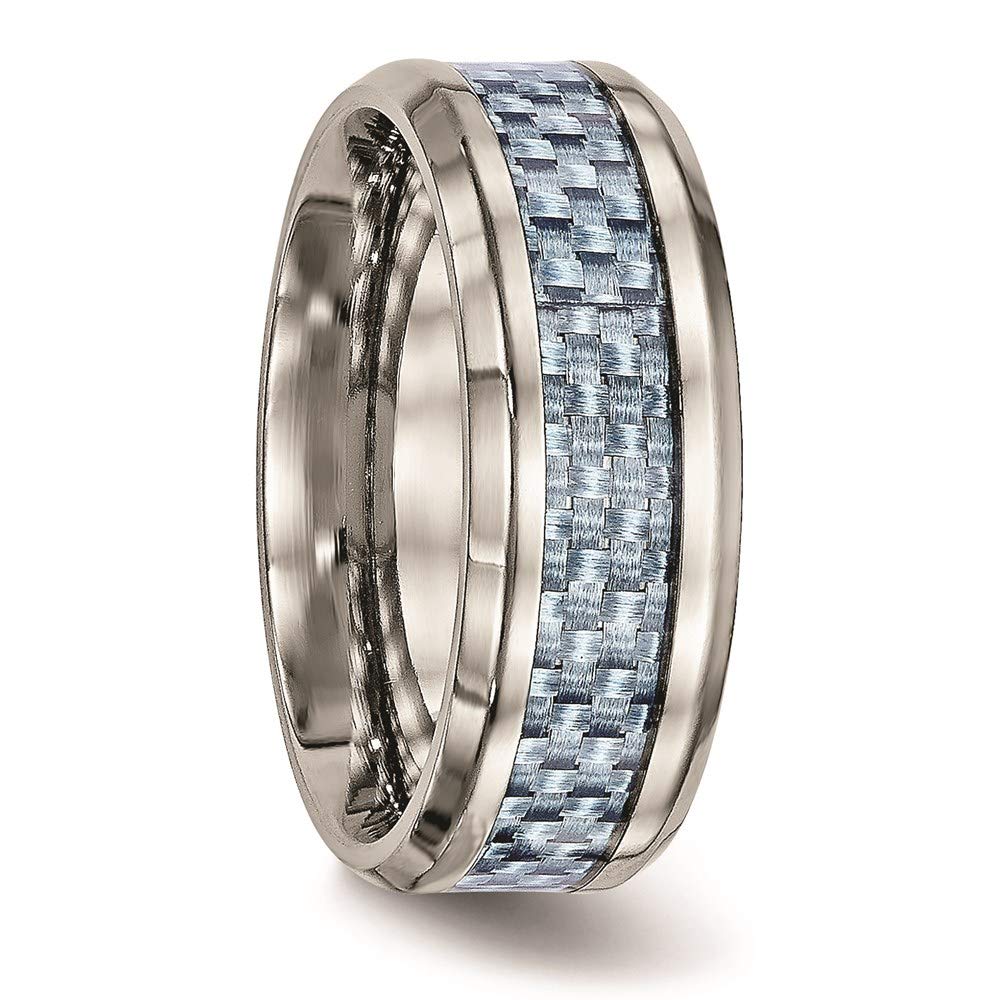 Titanium Polished w/Light Blue Carbon Fiber Inlay 8mm Ring Size - 10.5