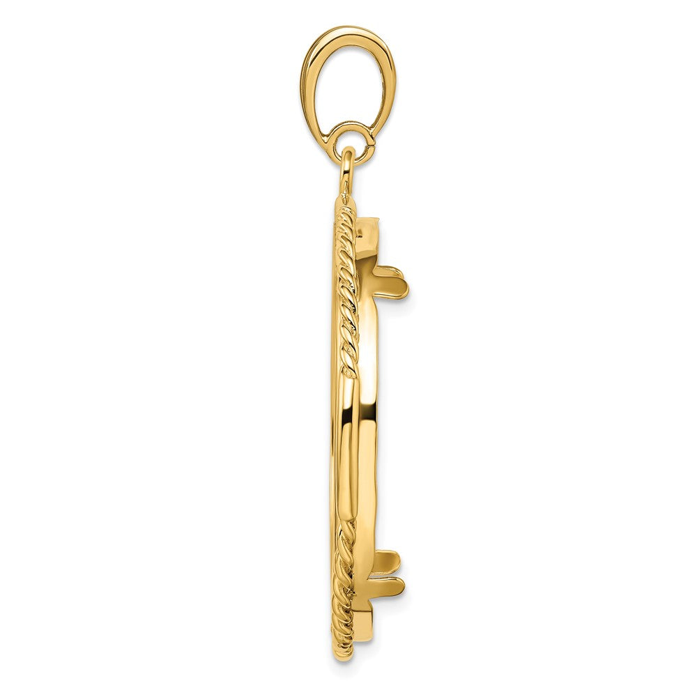 Wideband Distinguished Coin Jewelry 14k Polished Quadruple Twist and Bright 32.0mm Prong Coin Bezel Pendant