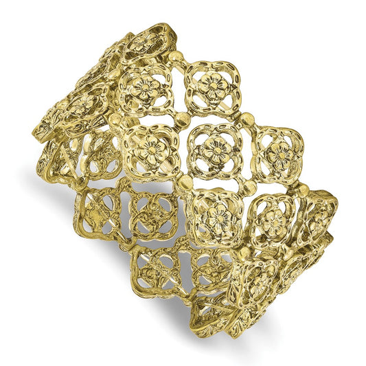 1928 Jewelry Brass-tone Wide Filigree Floral Pattern Link Stretch Bracelet