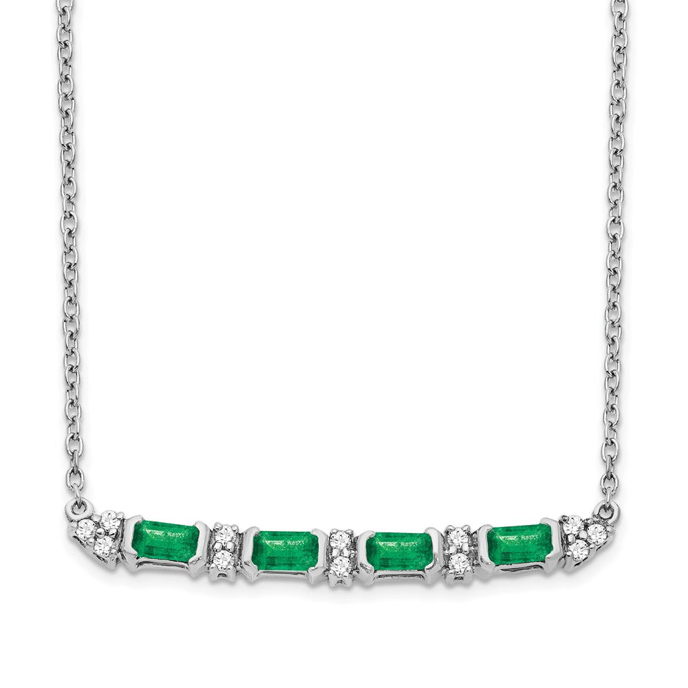 14k White Gold Emerald and Diamond 18in. Bar Necklace