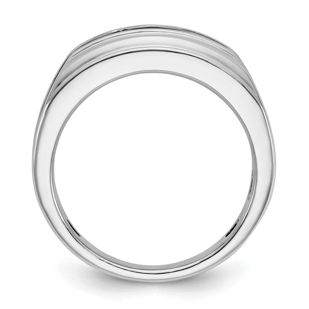 IBGoodman 14k White Gold with Black Rhodium Men's Polished Satin and Grooved 5-Stone 1/2 Carat AA Quality Diamond Ring