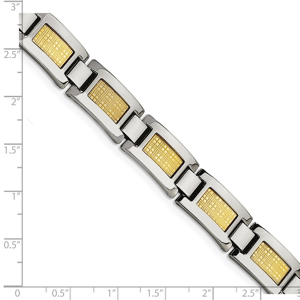 Stainless Steel 8.25in Polished with 18k Gold Foil Inlay Link Bracelet