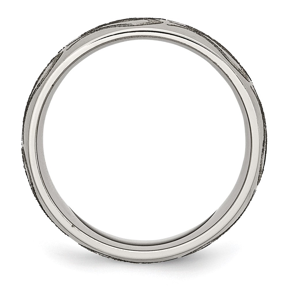 Titanium Brushed Flame Laser Design 8mm Band Size - 7.5