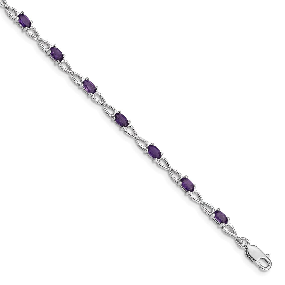 Sterling Silver Rhodium-plated Amethyst Bracelet 7 inches