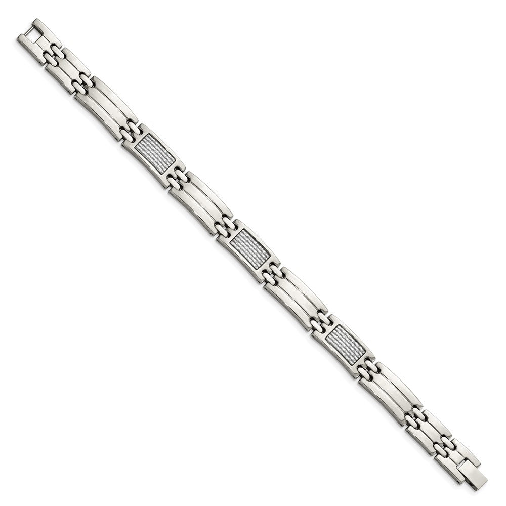 Stainless Steel Polished Grey Carbon Fiber Inlay 8.5in Bracelet 8.5 inches