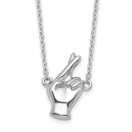 Sterling Silver Rhodium-plated Fingers Crossed Necklace