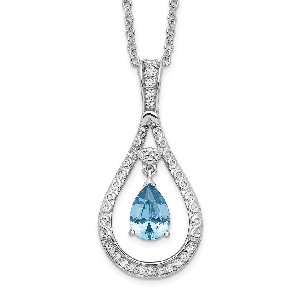 Sentimental Expressions Sterling Silver Rhodium-plated Dec. CZ Stone Never Forget Tear 18 Inch Birthstone Necklace 18 Inches