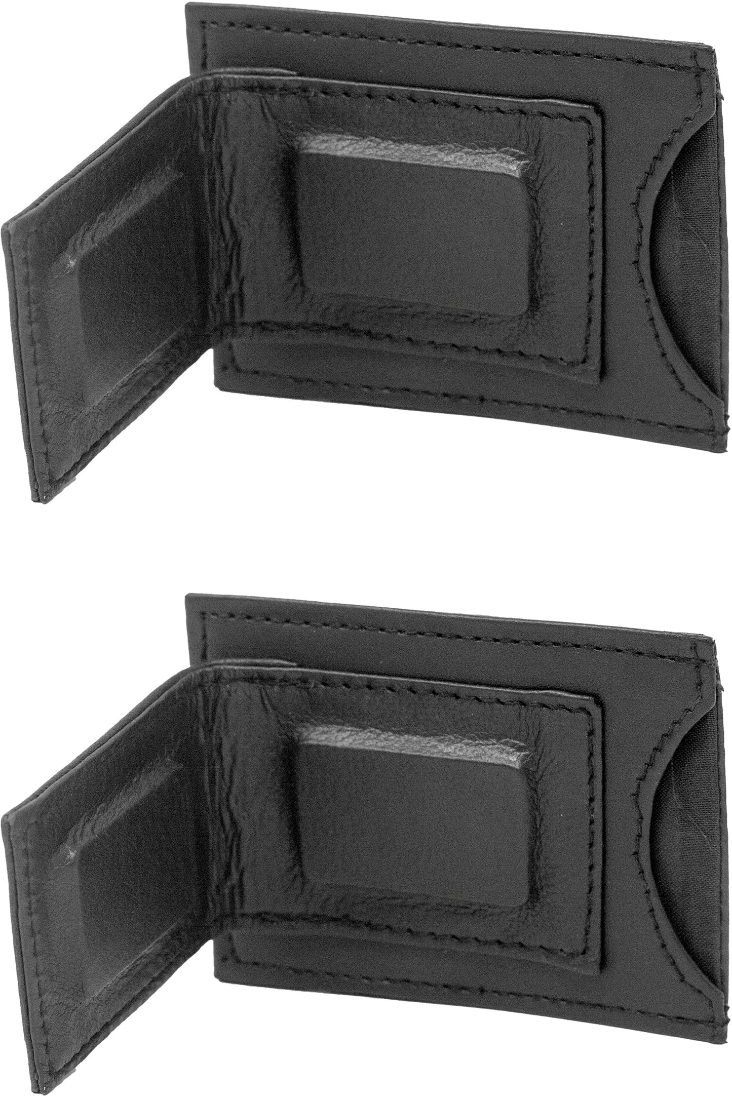 Set of 2 - Made in India Genuine Cowhide Slim Leather Front Pocket Wallet and Magnetic Money Clip (Black)