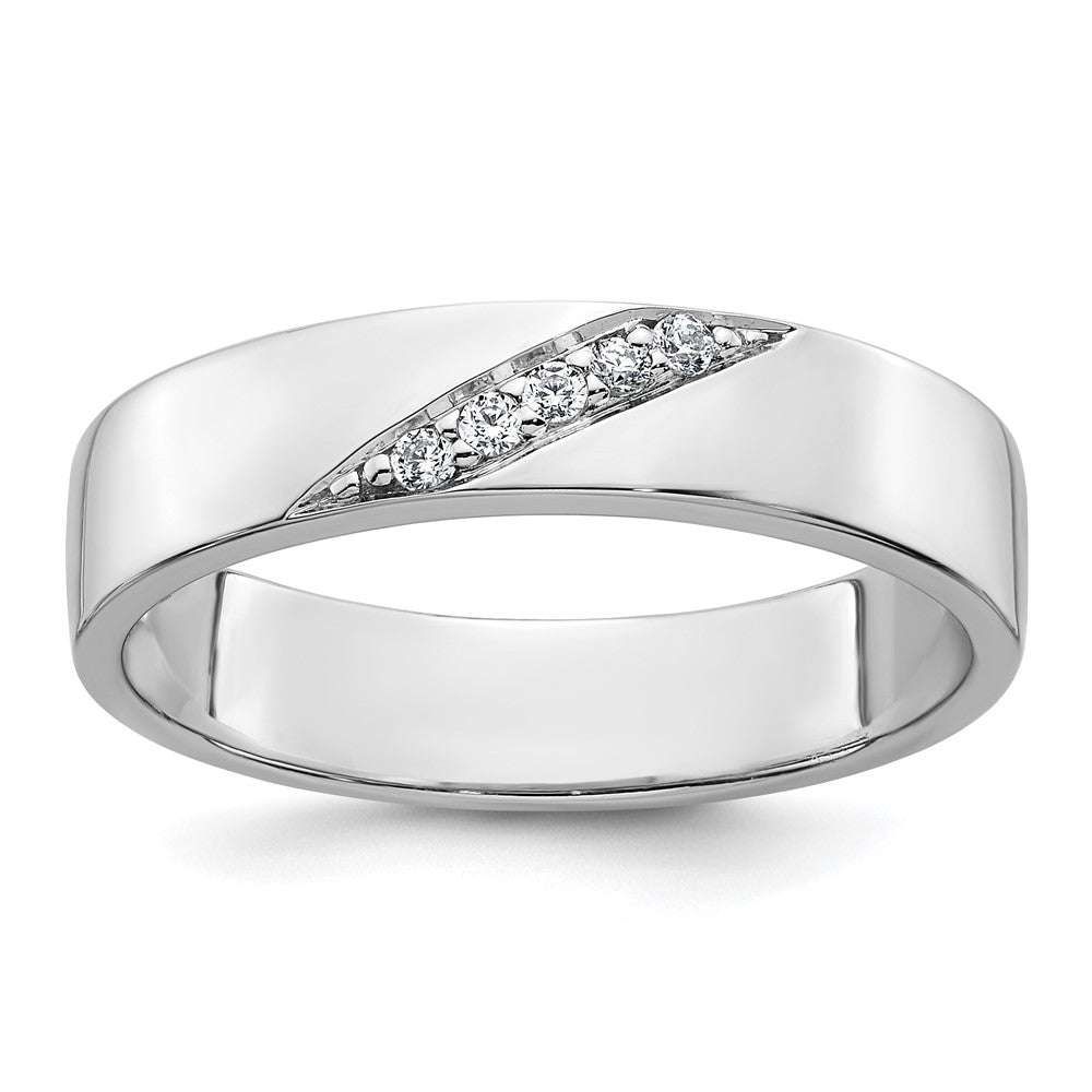 Sterling Silver Rhodium-plated Polished White CZ Mens Size 10 Band Ring