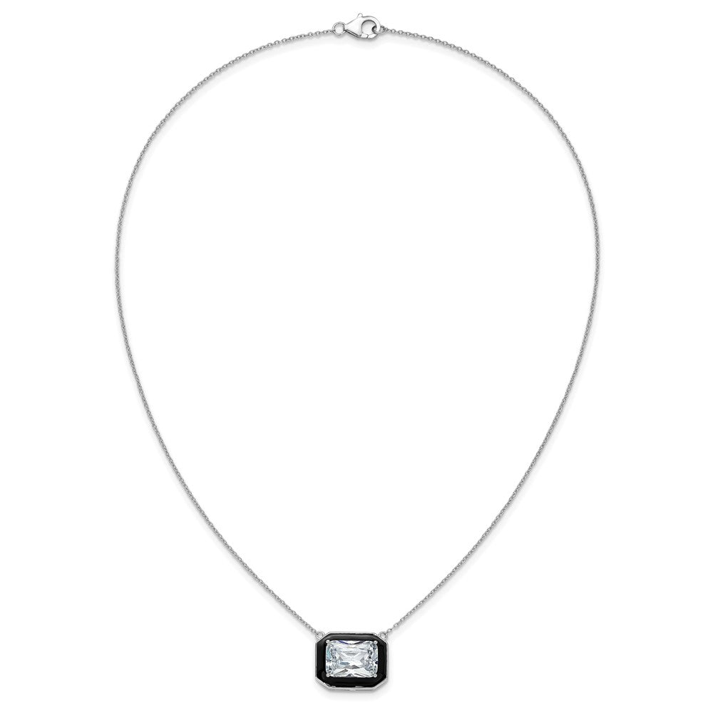 Cheryl M Sterling Silver Rhodium-plated Polished Black Enamel and Emerald-cut CZ Necklace 18 Inches