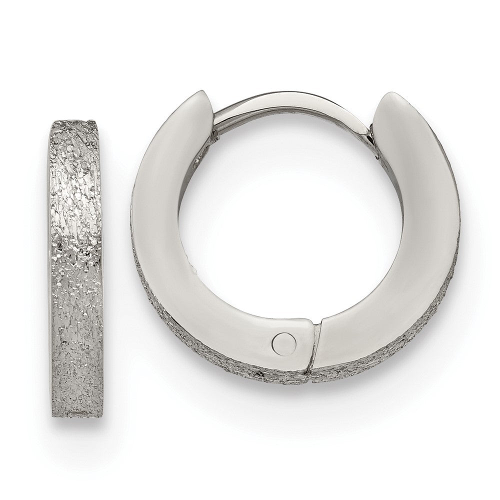 Stainless Steel Polished and Sandblasted 2mm Hinged Hoop Earrings