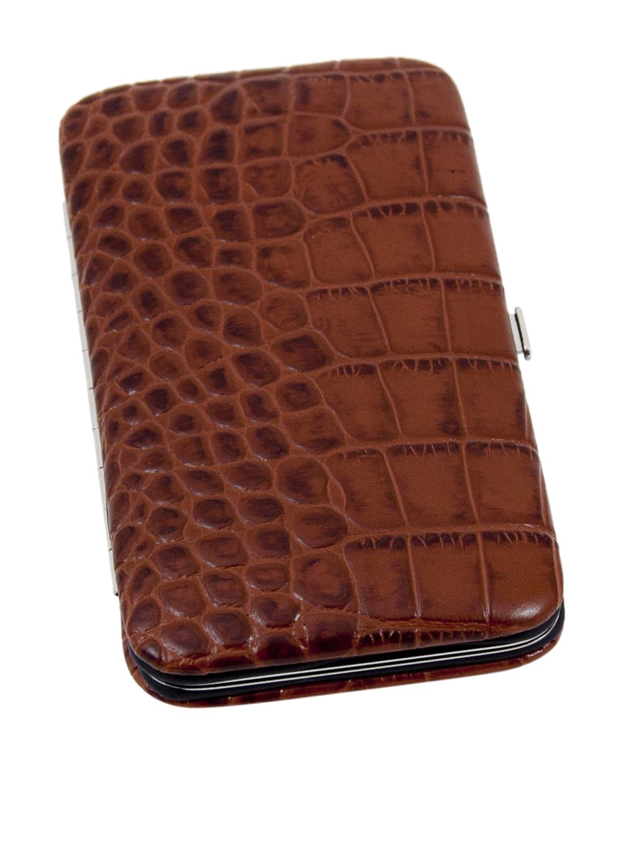 Bey-Berk International BB200 Croco Pattern Leather Manicure Set, Brown - 5 Piece