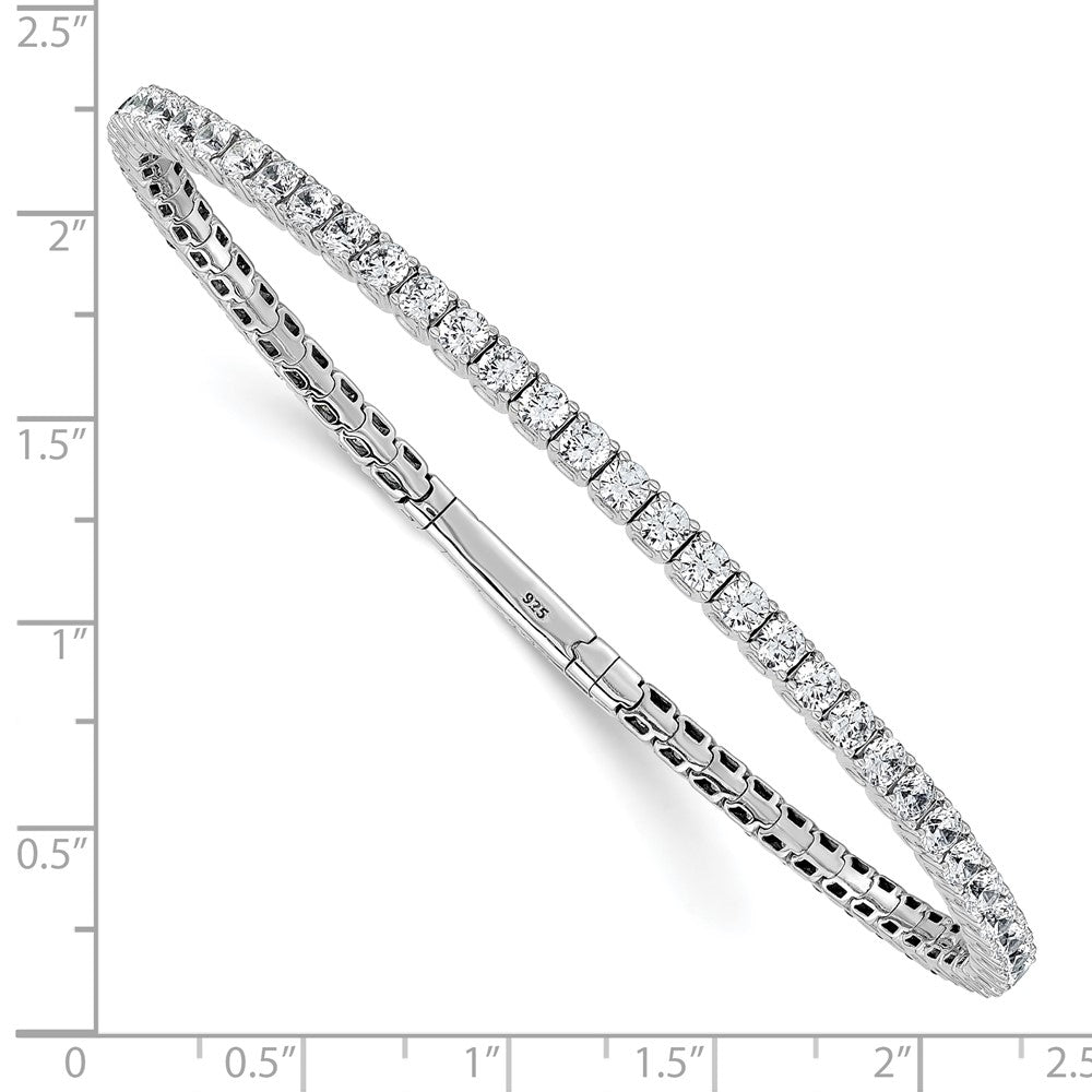 Sterling Shimmer Sterling Silver Rhodium-plated 3mm CZ 59 Stone 8 inch Flexible Bangle Bracelet 8 inches