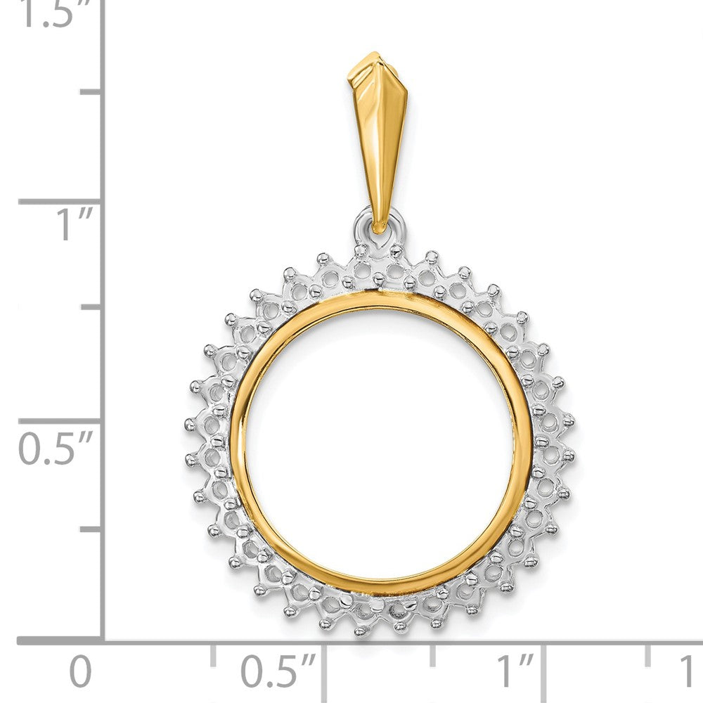 Wideband Distinguished Coin Jewelry 14k Two-tone Polished Diamond Circle 17.8mm Prong Coin Bezel Pendant Mounting