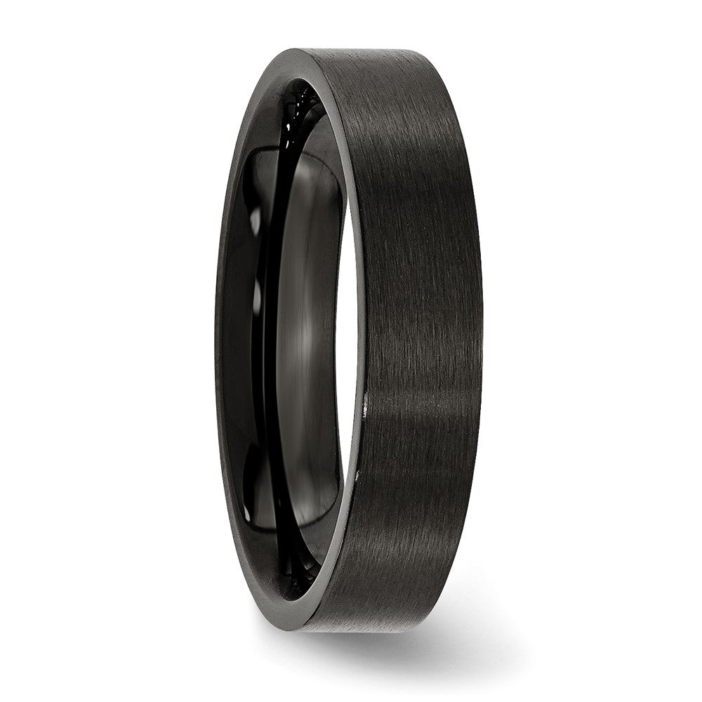 Stainless Steel 5mm Black IP-plated Brushed Flat Band Size - 9.5